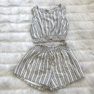 Pinc White and Blue Striped Shorts Set (M)